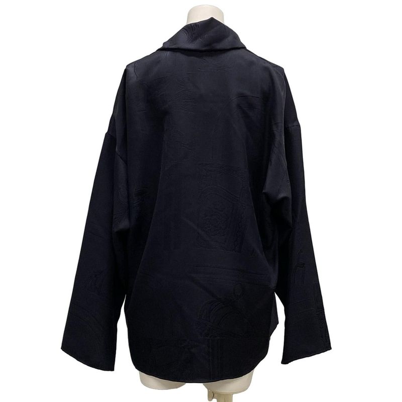 Hermes Long Sleeve Top 38 M Navy Bowtie Silk Shoulder Bag