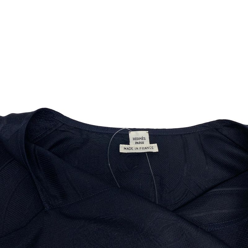 Hermes Long Sleeve Top 38 M Navy Bowtie Silk Shoulder Bag