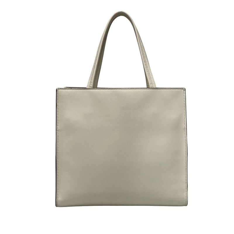 Prada Tote White Embossed Triangle Logo Leather