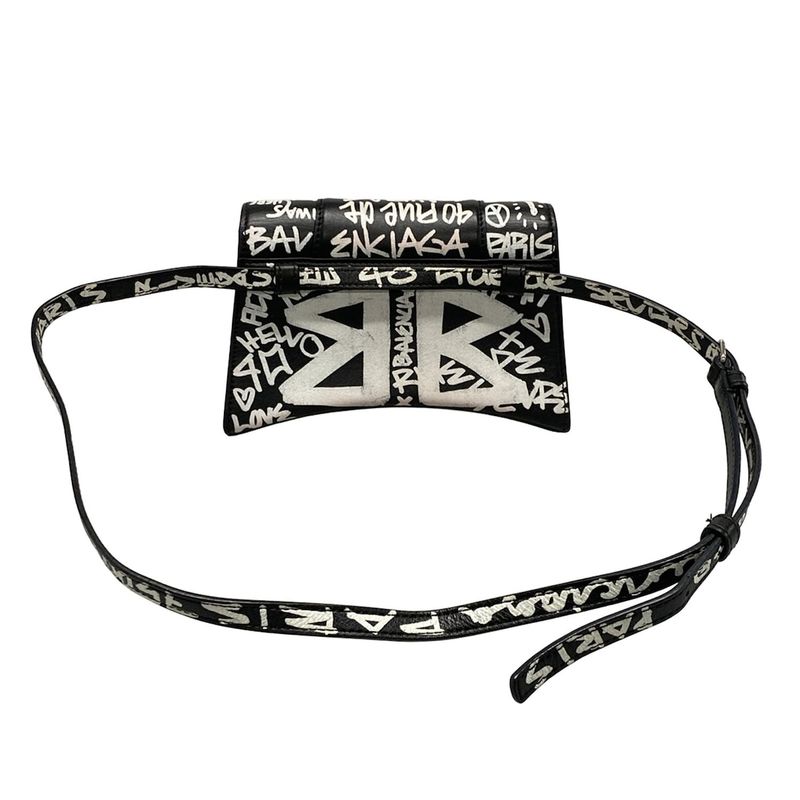 Balenciaga Waist Pouch Hourglass Black White Mini Bag Graffiti Leather