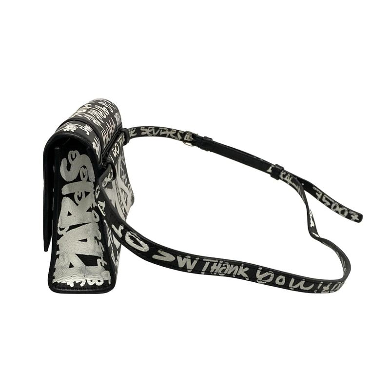 Balenciaga Waist Pouch Hourglass Black White Mini Bag Graffiti Leather