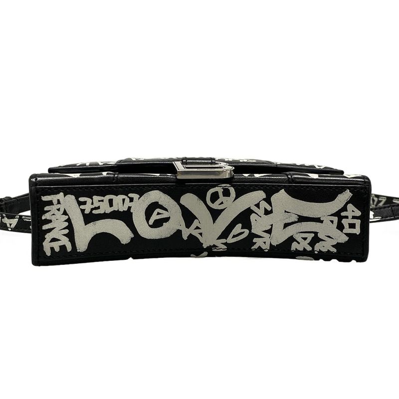 Balenciaga Waist Pouch Hourglass Black White Mini Bag Graffiti Leather