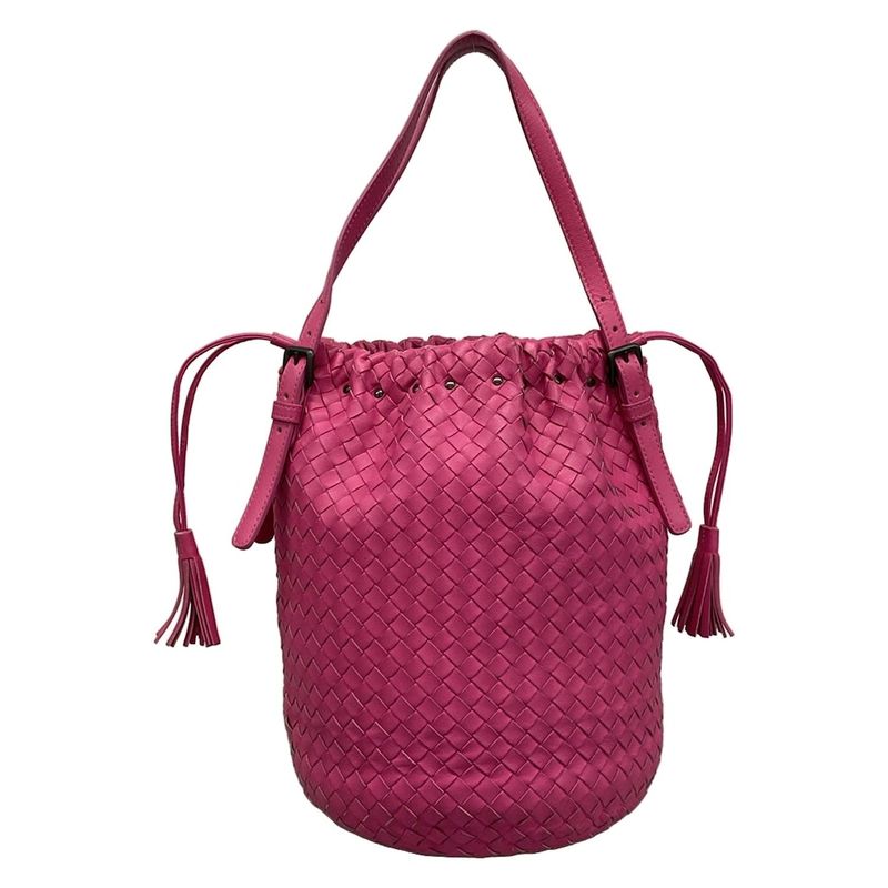 Bottega Veneta Shoulder Bag Intrecciato Pink Studded Tassel Leather