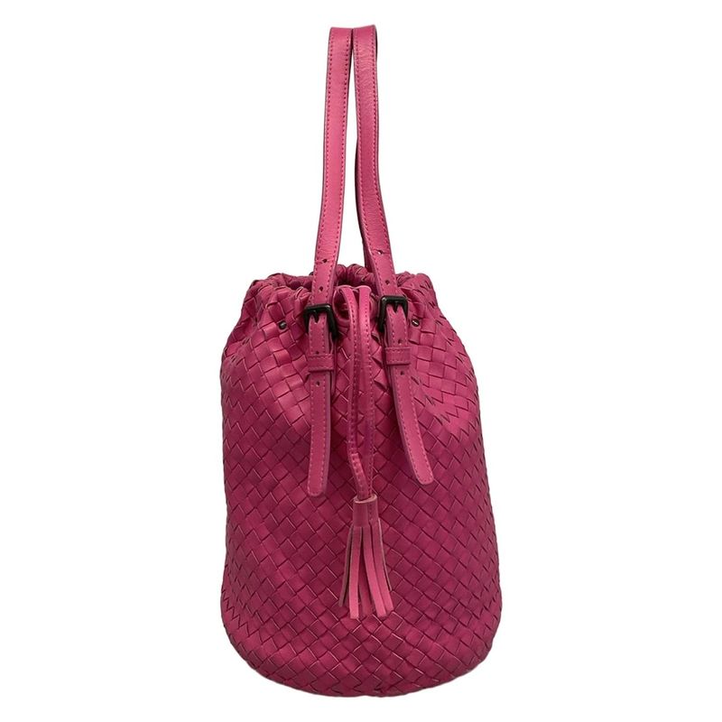 Bottega Veneta Shoulder Bag Intrecciato Pink Studded Tassel Leather