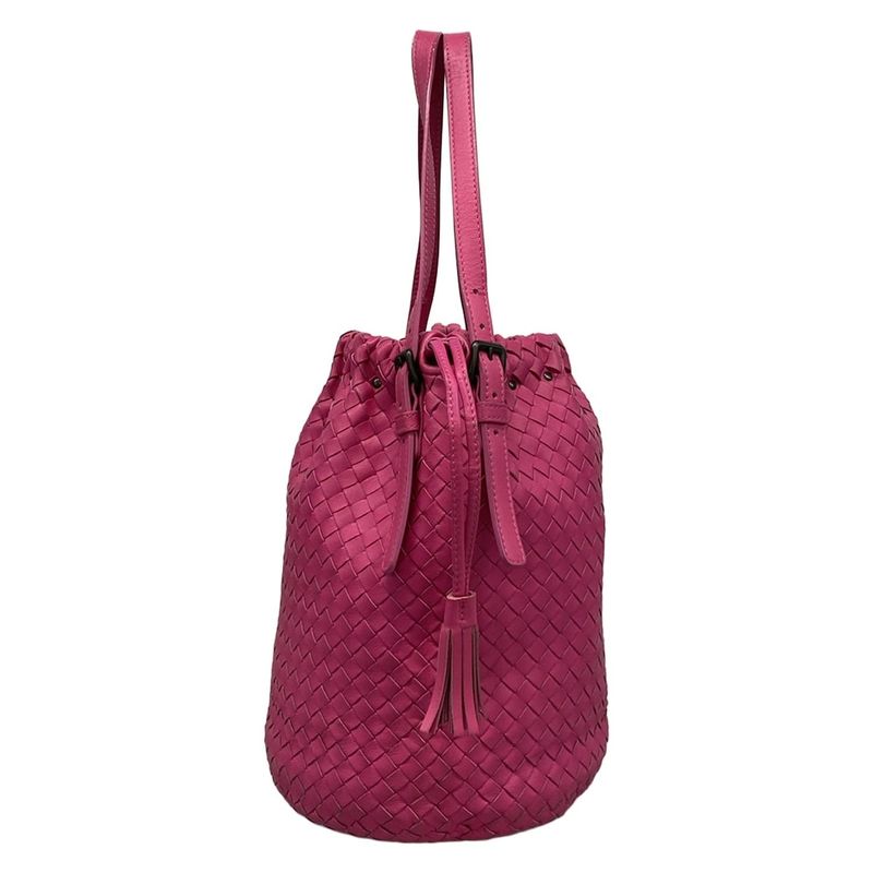 Bottega Veneta Shoulder Bag Intrecciato Pink Studded Tassel Leather