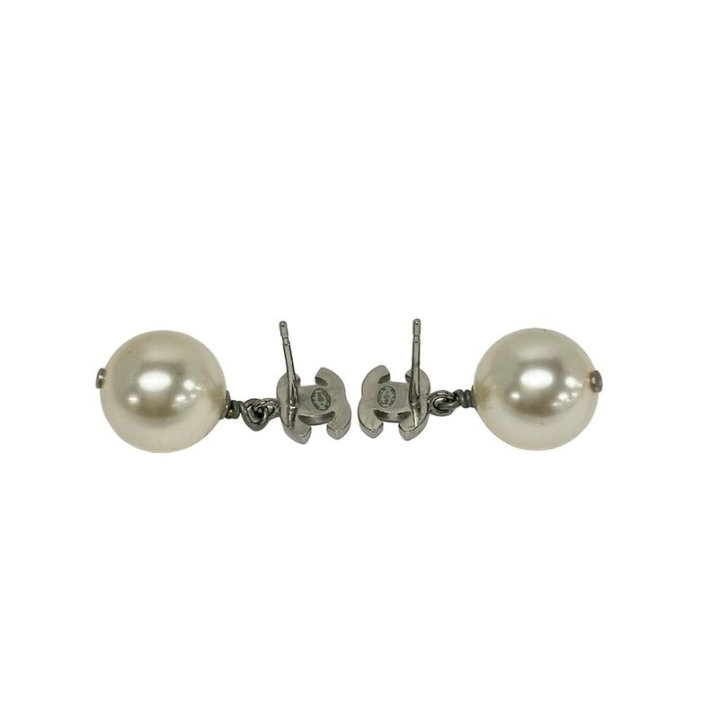 Chanel Earrings CC Logo Silver Ivory