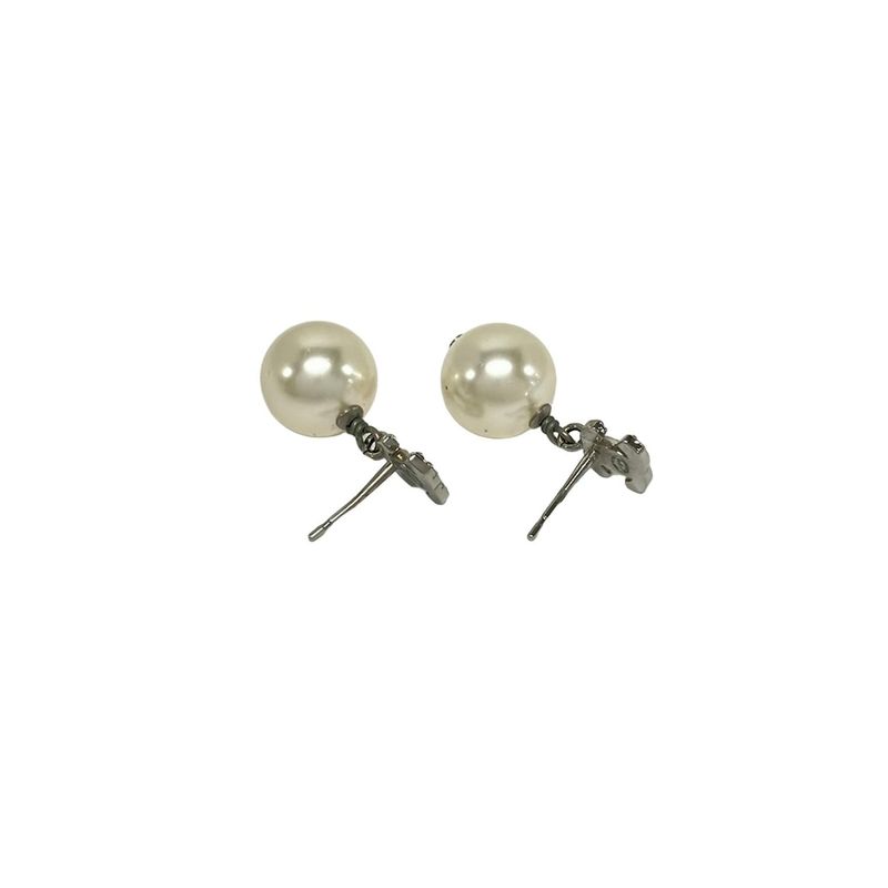 Chanel Earrings CC Logo Silver Ivory