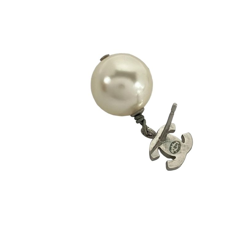 Chanel Earrings CC Logo Silver Ivory