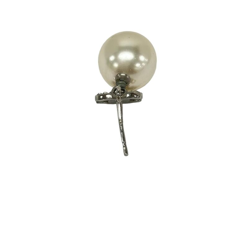 Chanel Earrings CC Logo Silver Ivory