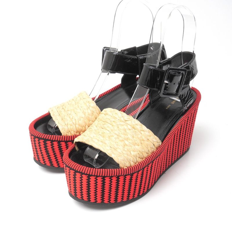Celine Sandals 36.5 Phoebe Philo Era Wedge Thick Sole Ankle Strap Red Black