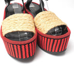 Celine Sandals 36.5 Phoebe Philo Era Wedge Thick Sole Ankle Strap Red Black