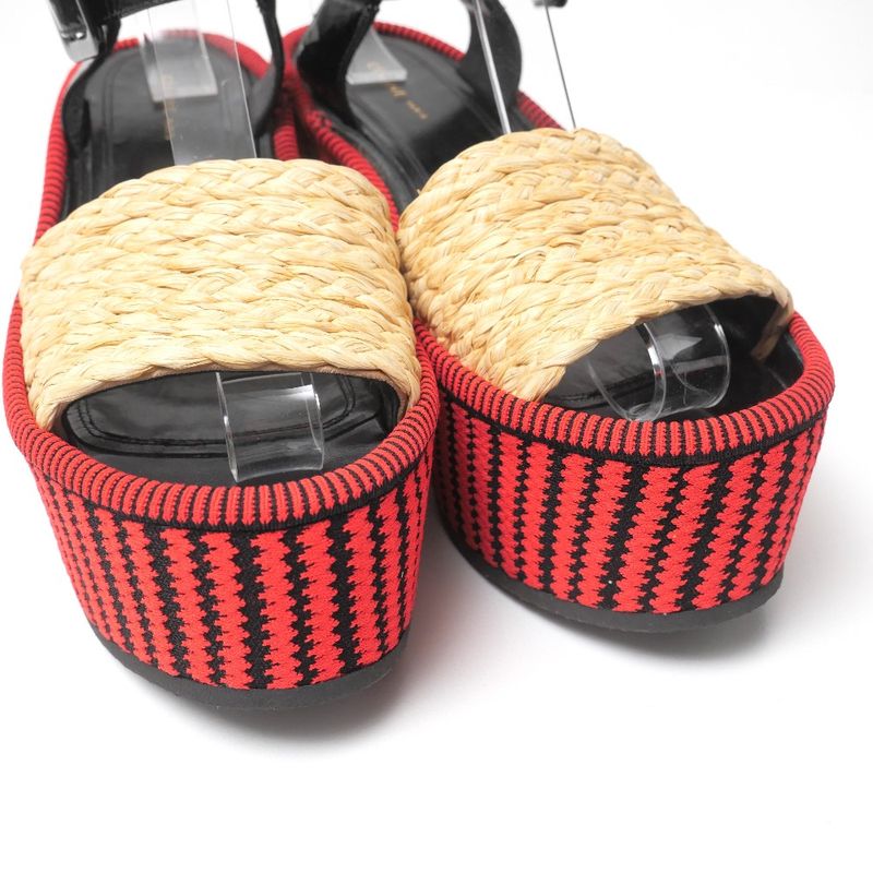 Celine Sandals 36.5 Phoebe Philo Era Wedge Thick Sole Ankle Strap Red Black