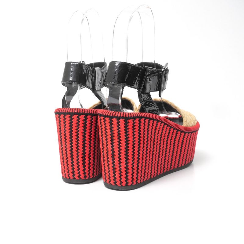 Celine Sandals 36.5 Phoebe Philo Era Wedge Thick Sole Ankle Strap Red Black