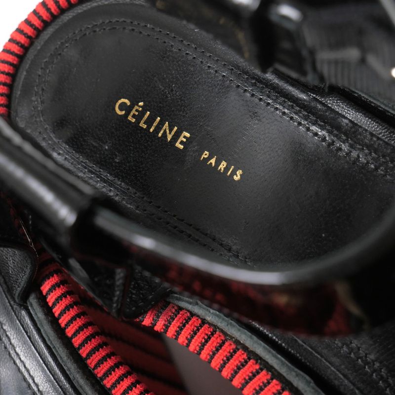 Celine Sandals 36.5 Phoebe Philo Era Wedge Thick Sole Ankle Strap Red Black