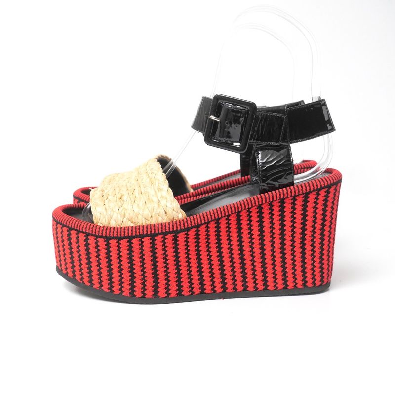 Celine Sandals 36.5 Phoebe Philo Era Wedge Thick Sole Ankle Strap Red Black