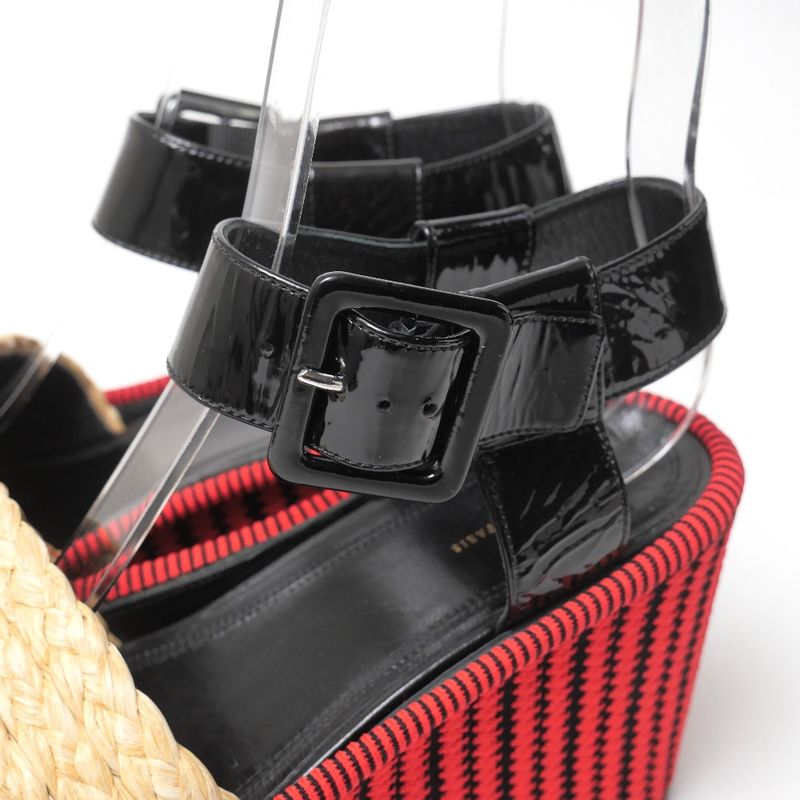 Celine Sandals 36.5 Phoebe Philo Era Wedge Thick Sole Ankle Strap Red Black