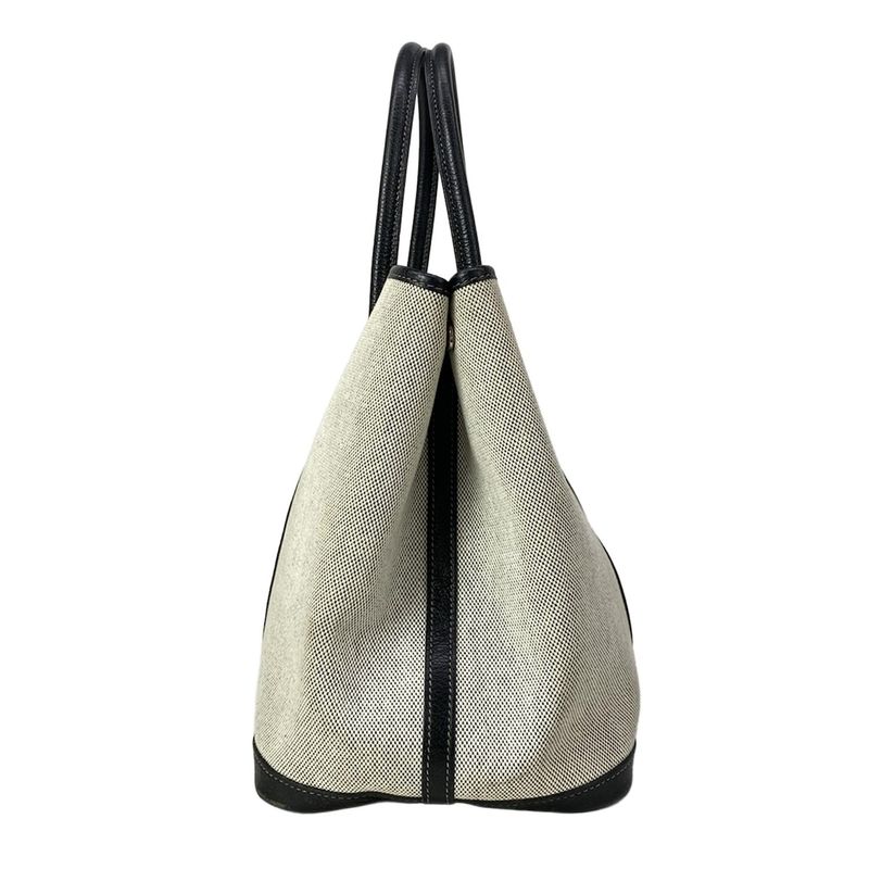 Hermes Tote Garden Party PM Ivory Black Bolduc Ribbon Pattern