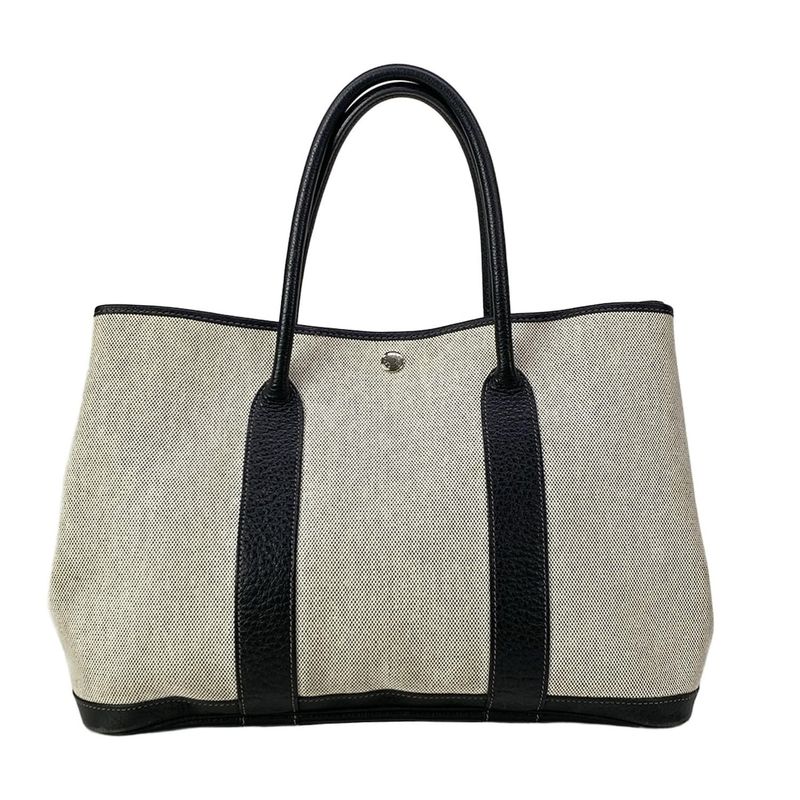 Hermes Tote Garden Party PM Ivory Black Bolduc Ribbon Pattern