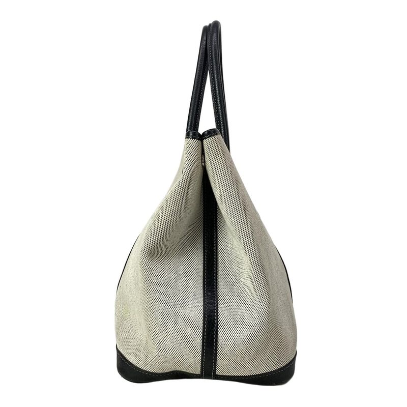 Hermes Tote Garden Party PM Ivory Black Bolduc Ribbon Pattern