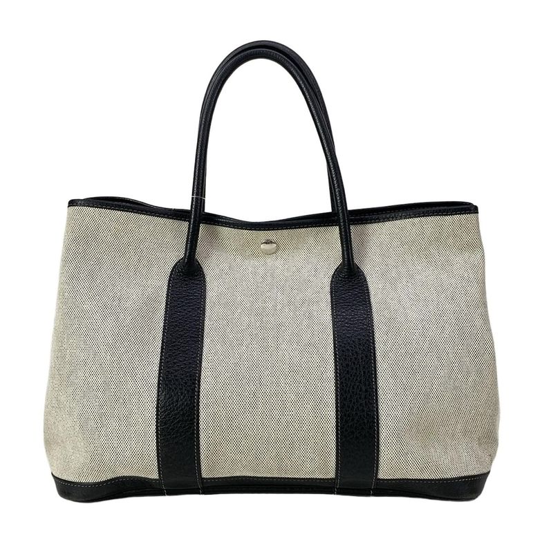 Hermes Tote Garden Party PM Ivory Black Bolduc Ribbon Pattern