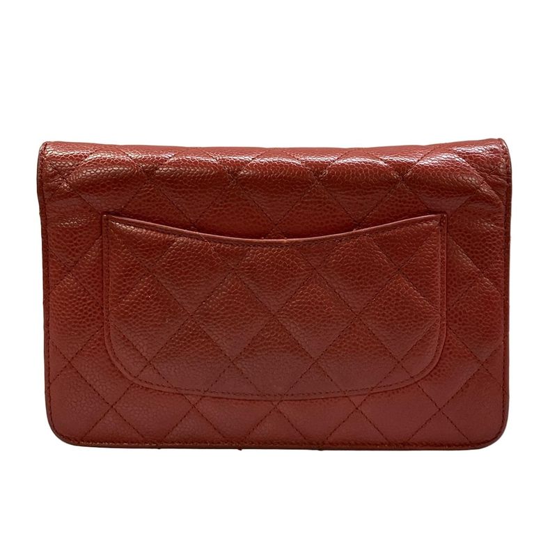 Chanel Wallet Quilted Red Chain Silver