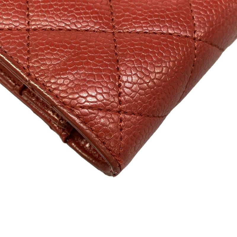 Chanel Wallet Quilted Red Chain Silver
