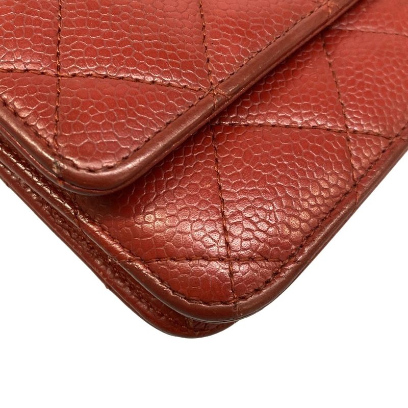 Chanel Wallet Quilted Red Chain Silver