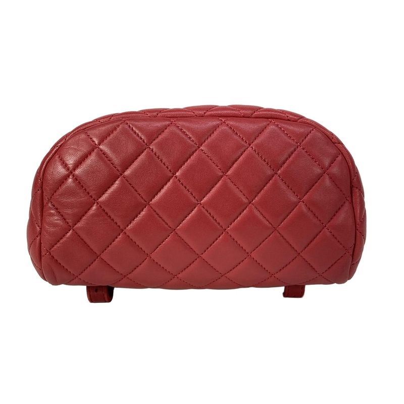 Chanel Backpack Quilted Red Gold Chain Shoulder Lambskin