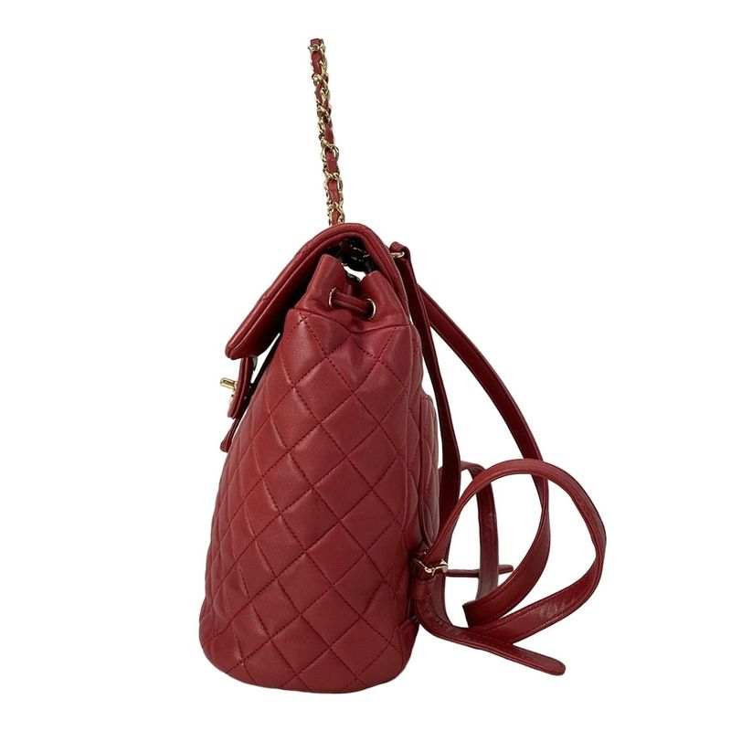 Chanel Backpack Quilted Red Gold Chain Shoulder Lambskin