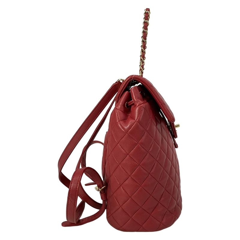 Chanel Backpack Quilted Red Gold Chain Shoulder Lambskin
