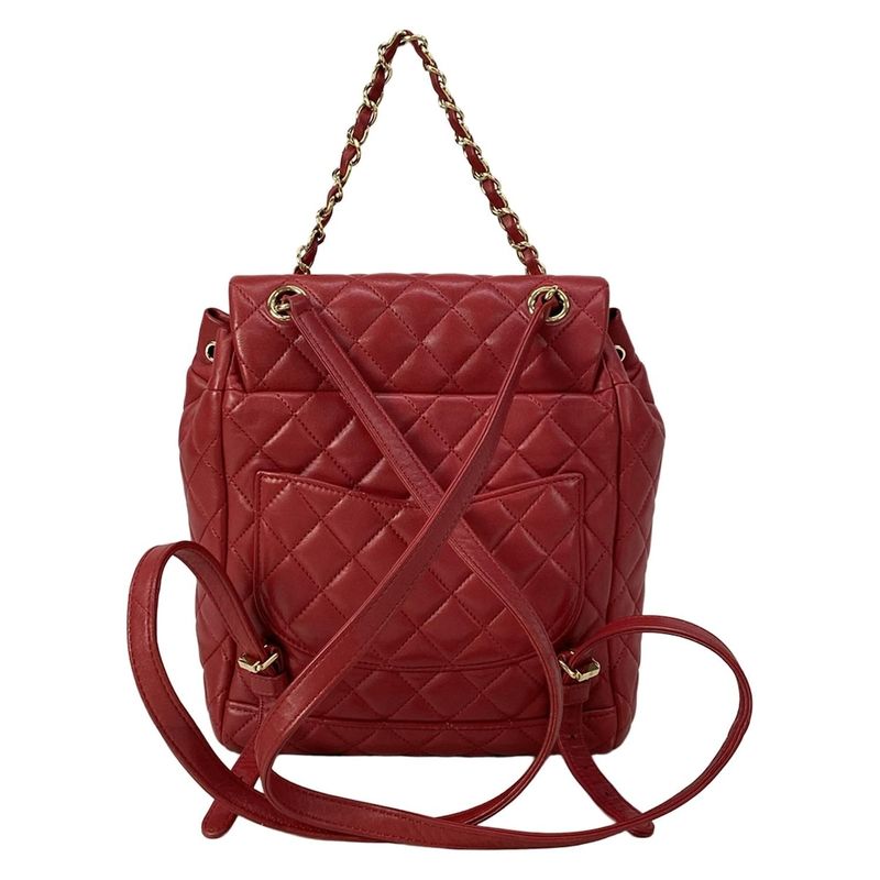 Chanel Backpack Quilted Red Gold Chain Shoulder Lambskin