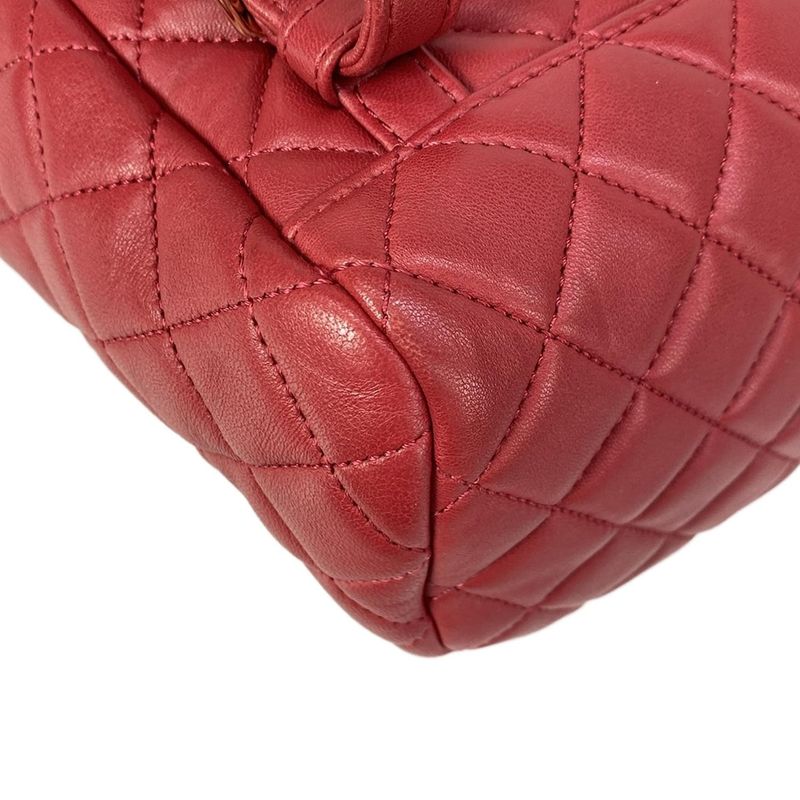 Chanel Backpack Quilted Red Gold Chain Shoulder Lambskin