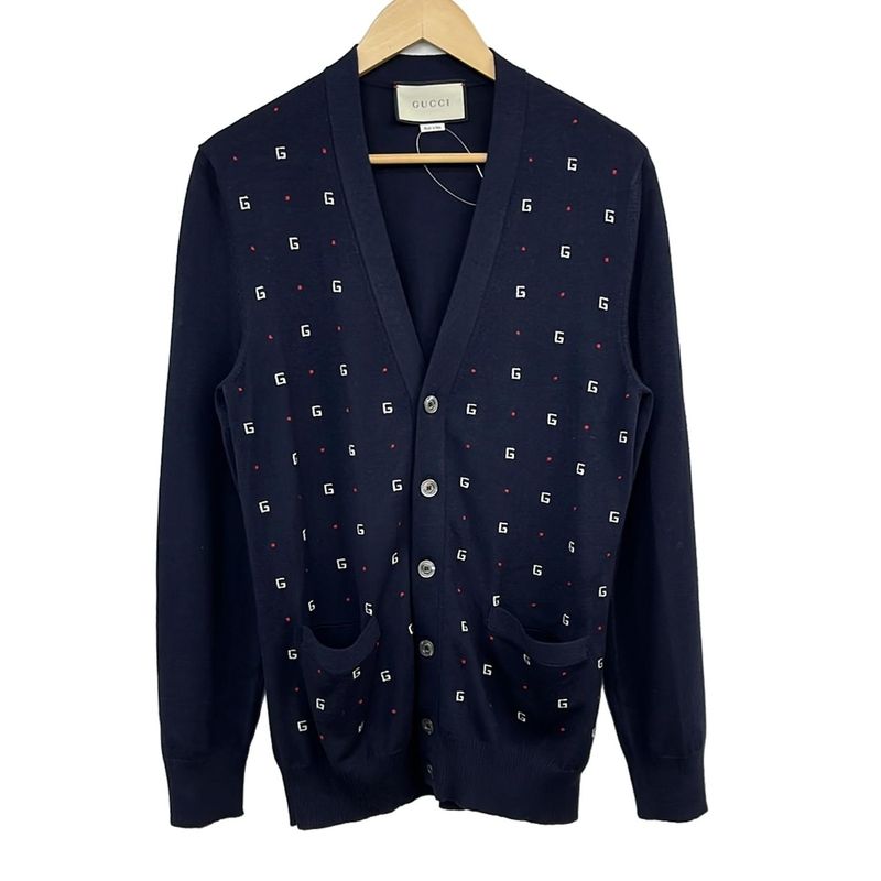 Gucci Cardigan M Navy White Red Long Sleeve