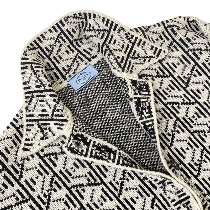 Prada Cardigan 38 White Black Virgin Wool Regular