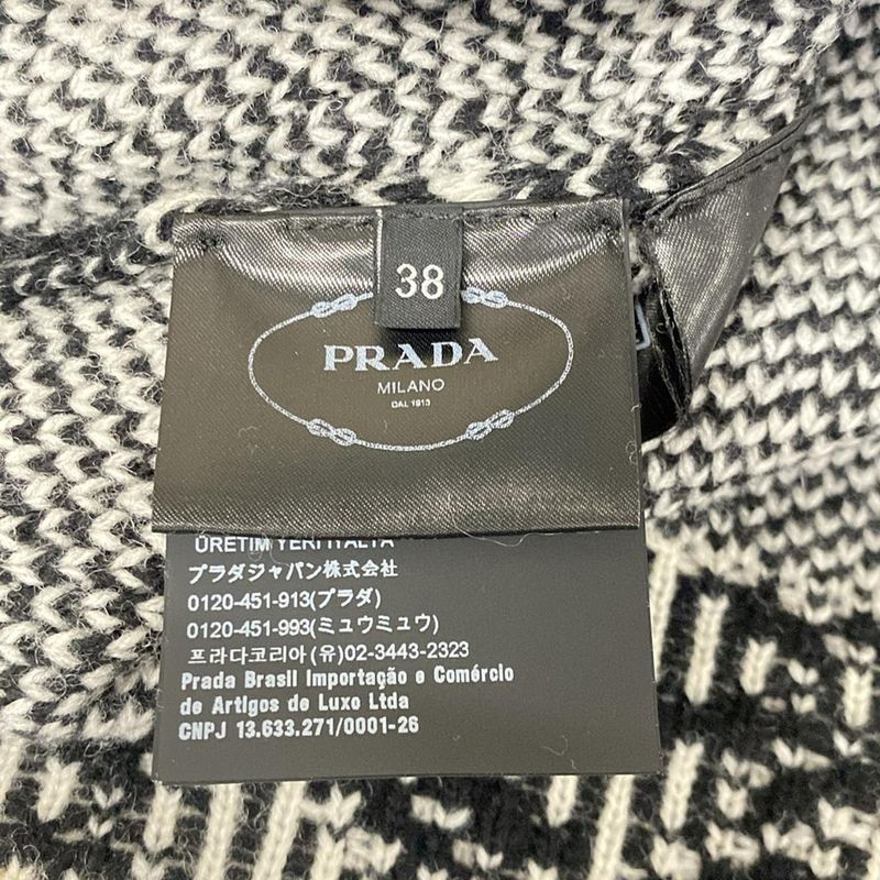 Prada Cardigan 38 White Black Virgin Wool Regular