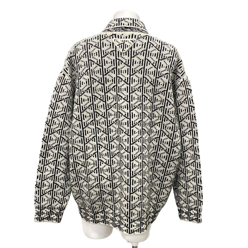 Prada Cardigan 38 White Black Virgin Wool Regular