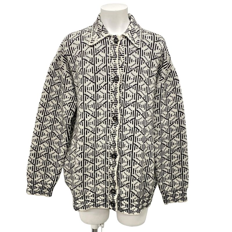 Prada Cardigan 38 White Black Virgin Wool Regular