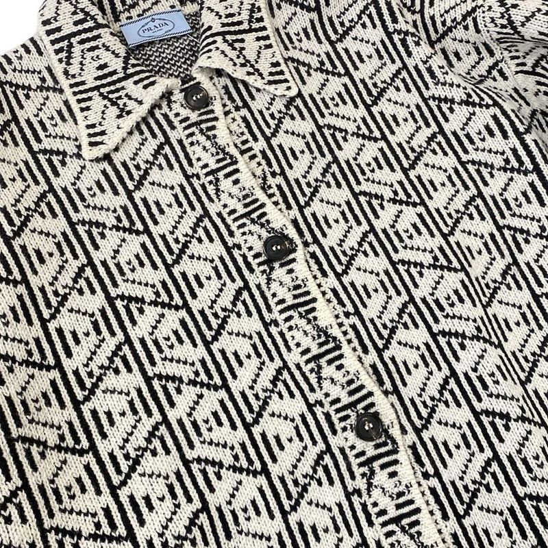 Prada Cardigan 38 White Black Virgin Wool Regular