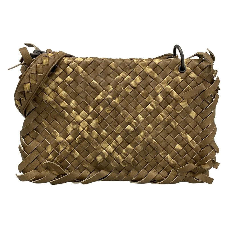 Bottega Veneta Shoulder Bag Intrecciato Brown Beige Fringe Leather