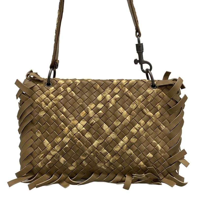 Bottega Veneta Shoulder Bag Intrecciato Brown Beige Fringe Leather