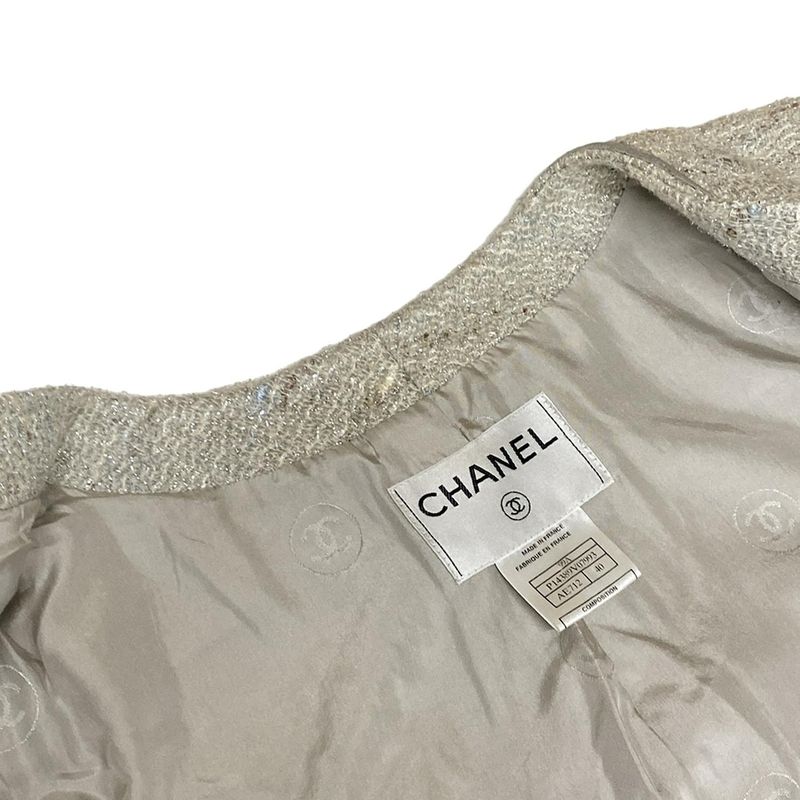 Chanel Jacket 40 M Ivory Gray Multi Long Sleeve Tweed X Multi