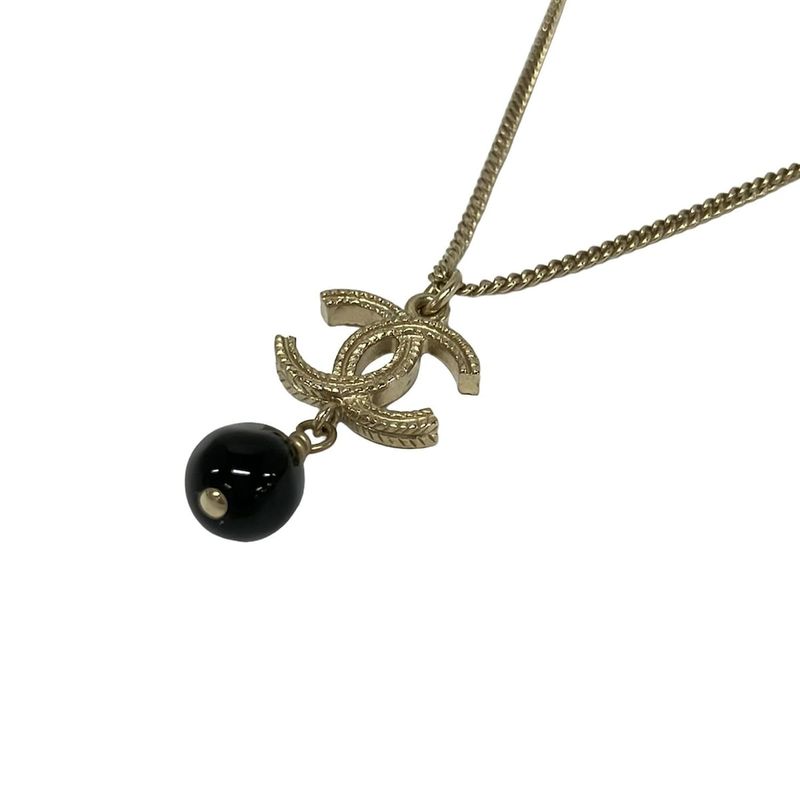 Chanel Necklace Gold Black CC Logo