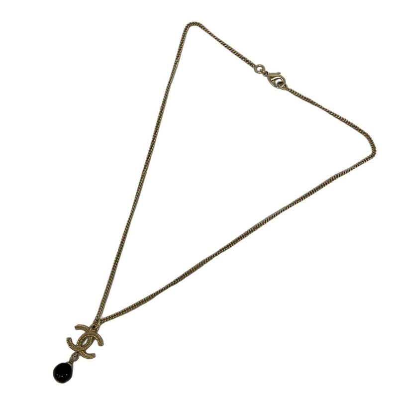 Chanel Necklace Gold Black CC Logo