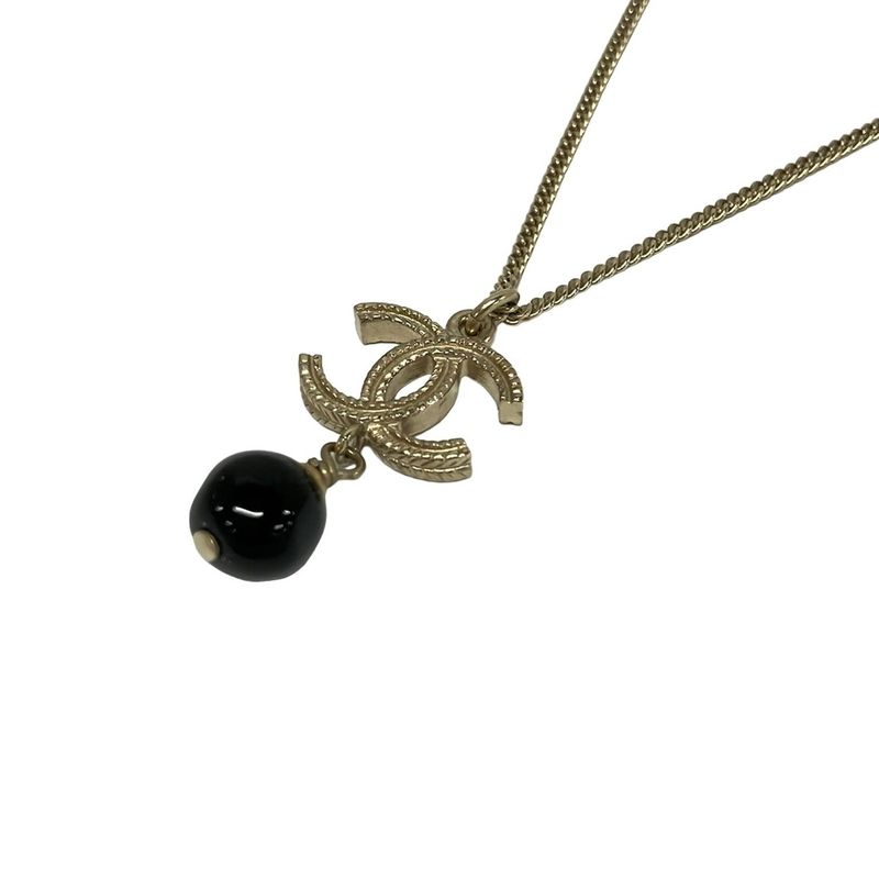 Chanel Necklace Gold Black CC Logo