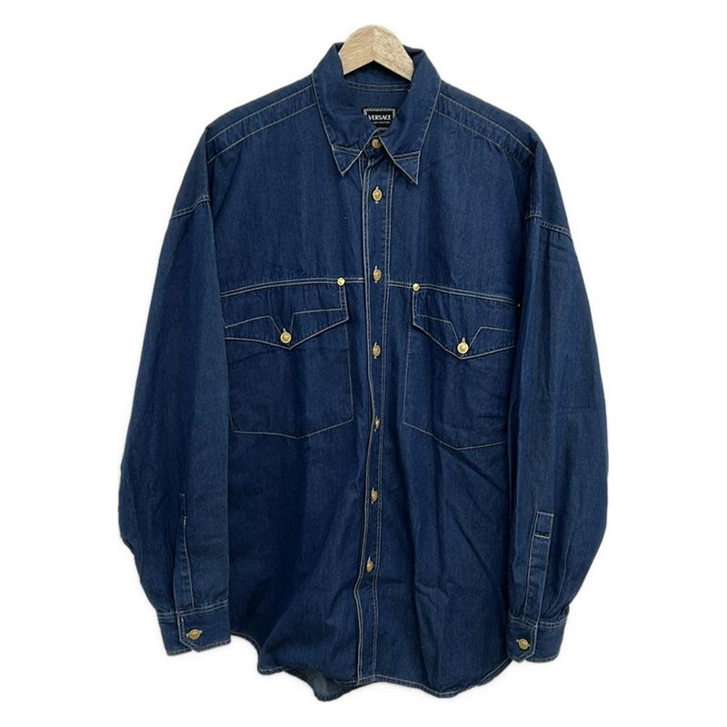 Versace Jeans Couture Long Sleeve Shirt S Blue Gold Chambray