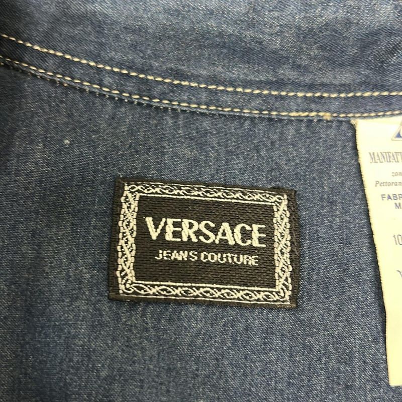 Versace Jeans Couture Long Sleeve Shirt S Blue Gold Chambray