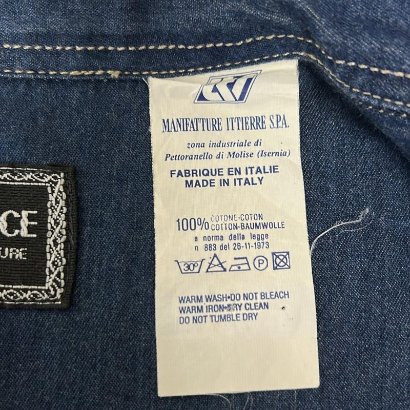 Versace Jeans Couture Long Sleeve Shirt S Blue Gold Chambray