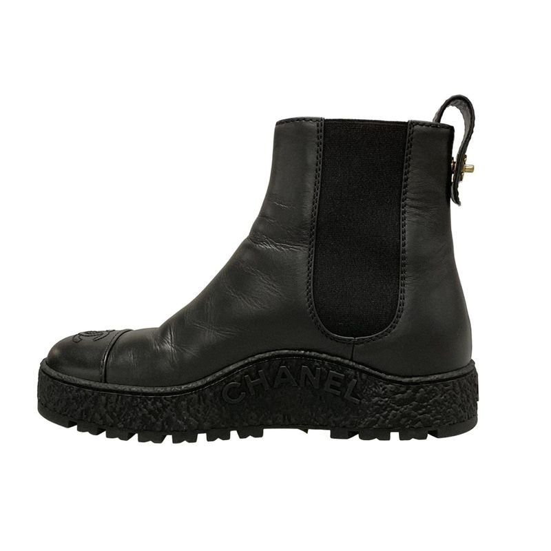 Chanel Short Boots 38 C Black Gold Side Gore Leather