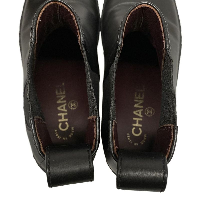 Chanel Short Boots 38 C Black Gold Side Gore Leather