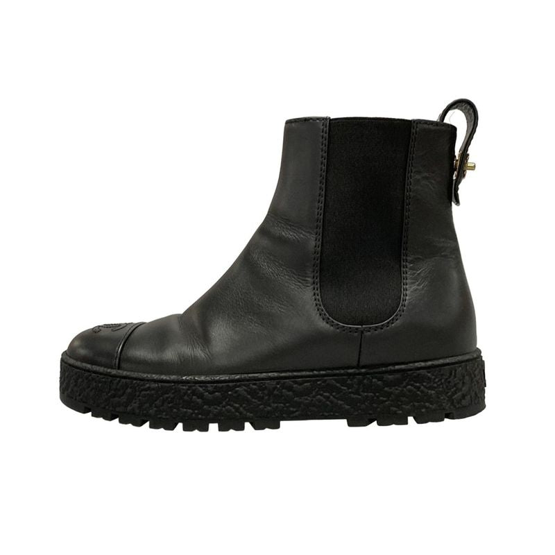 Chanel Short Boots 38 C Black Gold Side Gore Leather